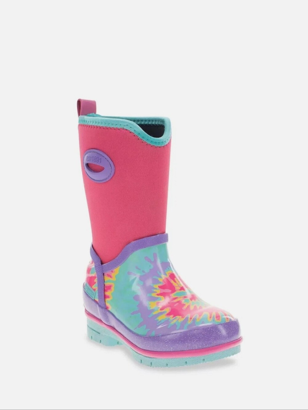 NWT Girl's Western Chief Tie Dye Neoprene Insulated Rain Boots - Pink - Picture 3 of 6